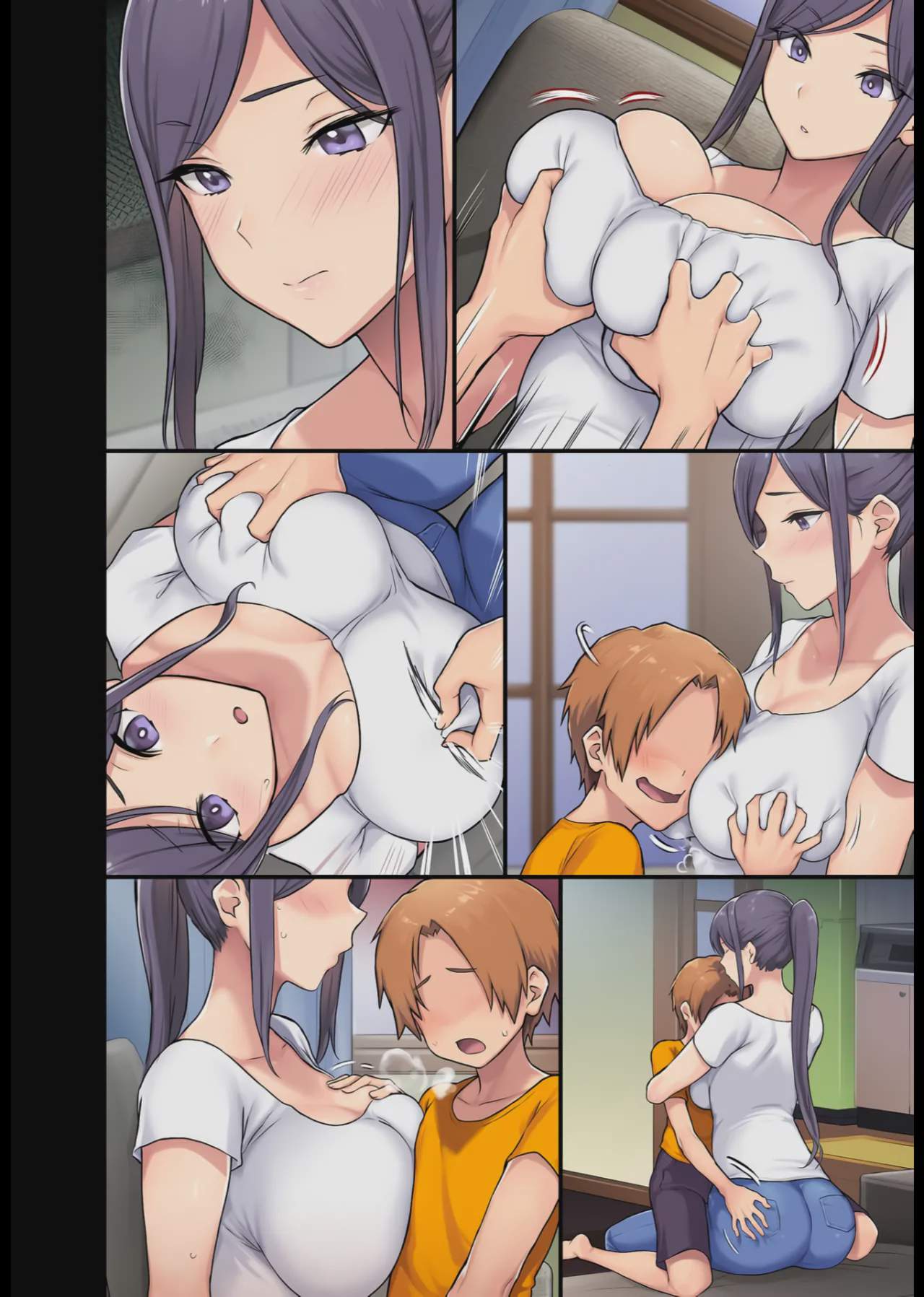 Art by meme50 - Tagged meme50, masturbation, netorare, milf, hotpants, sweating, very_long_hair, x-ray, sole_female, blowjob, smalldom, sole_male, ponytail, hidden_sex, handjob, big_breasts, fingering, big_ass, nakadashi