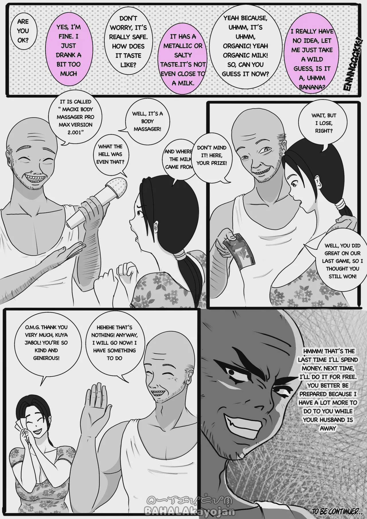 Art by  - Tagged dark_skin, milf, blindfold, big_breasts, bald, netorare, bukkake