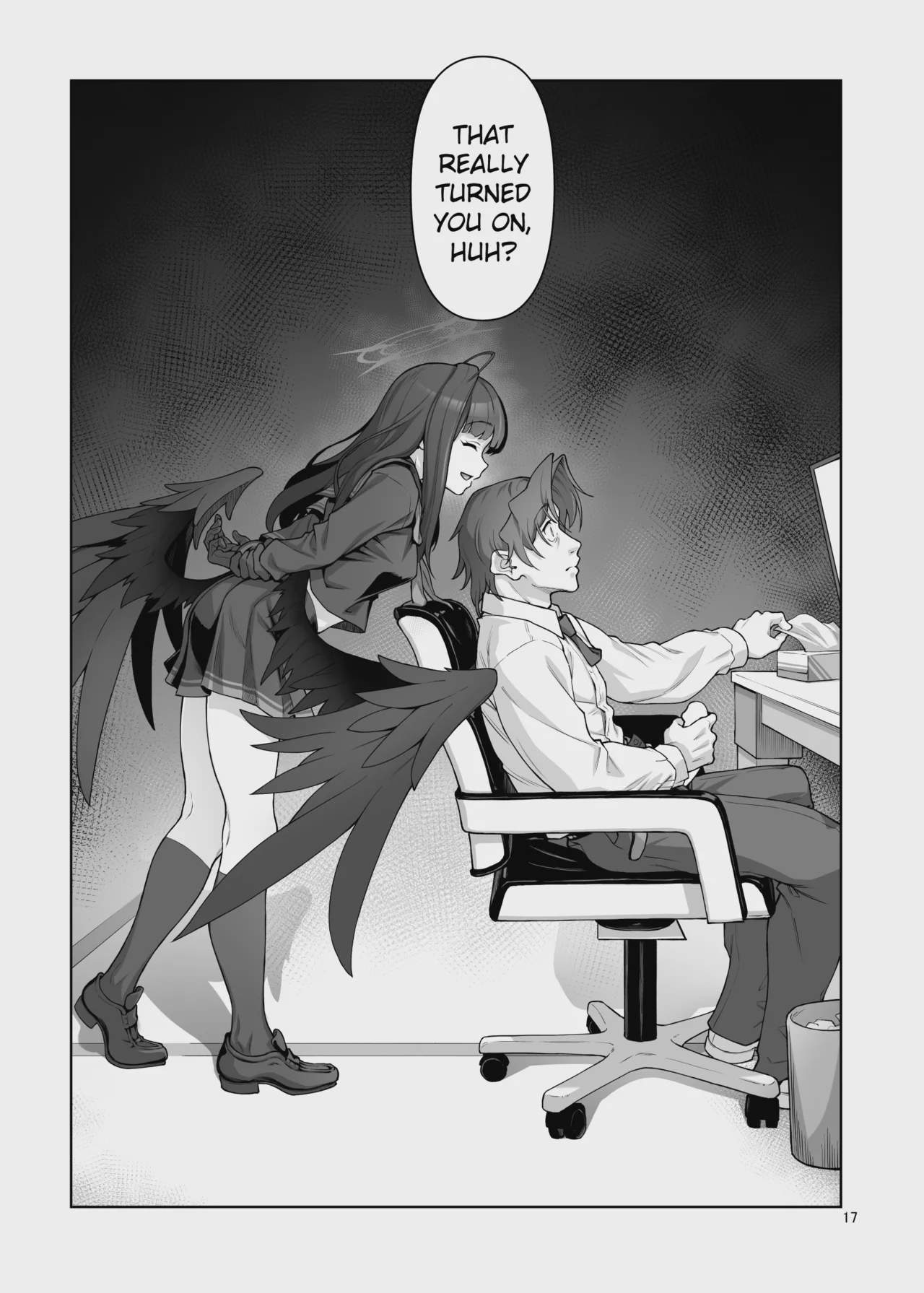 Art by aya_shachou, gokusaishiki - Tagged filming, collar, wings, aya_shachou, netorase, bbm, voyeurism, halo, netorare, sole_female, closed_eyes, furry, gokusaishiki, wolf_boy, pig_man, schoolgirl_uniform