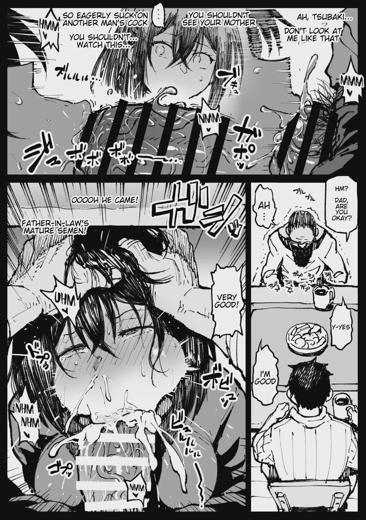 Art by ahemaru - Tagged oyakodon, big_penis, netorare, ahemaru, bbm, nakadashi, dark_skin, daughter, hidden_sex, ahegao, milf, old_man, granddaughter