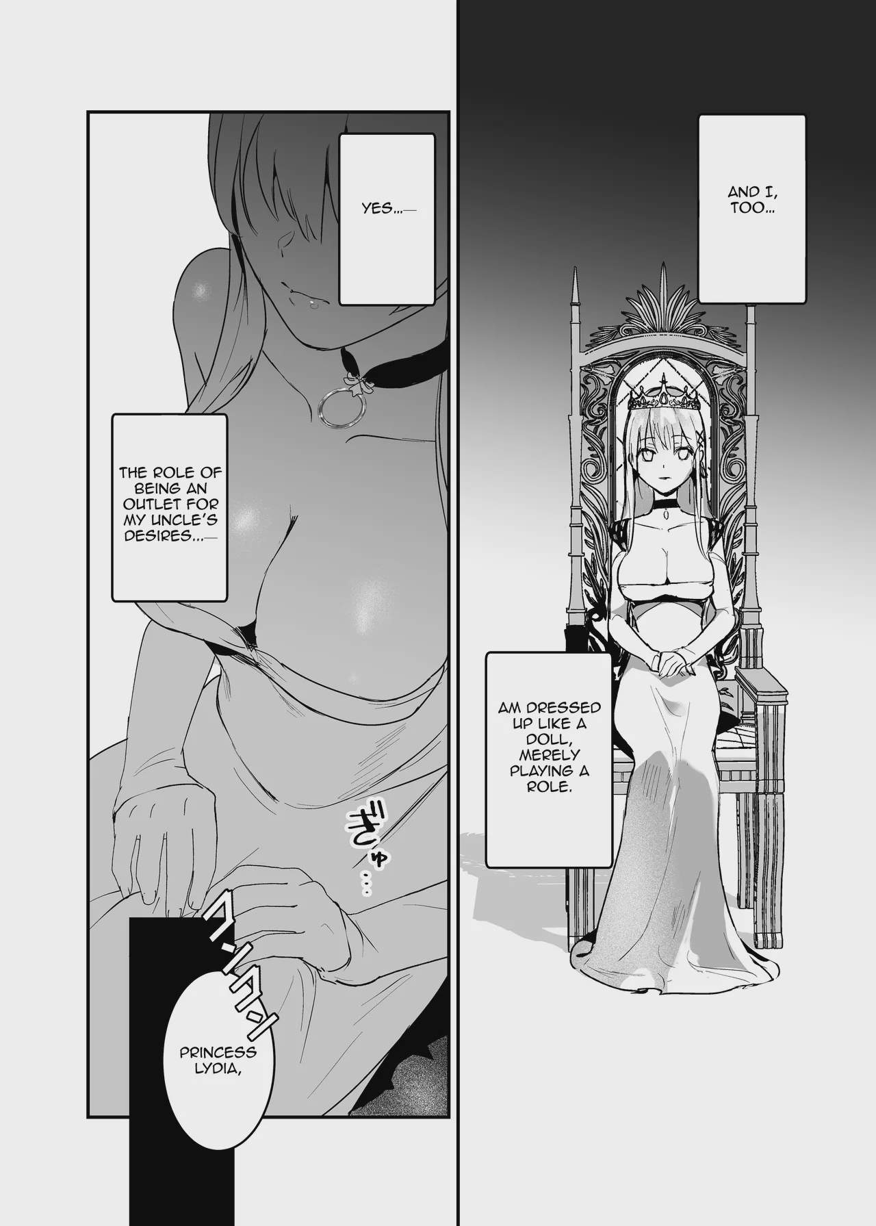 Art by yoshida_killy - Tagged stockings, dilf, netorare, niece, tiara, facial_hair, crown, mind_break, exhibitionism, sole_male, very_long_hair, humiliation, collar, detached_sleeves, yoshida_killy, blindfold, sole_female, ahegao