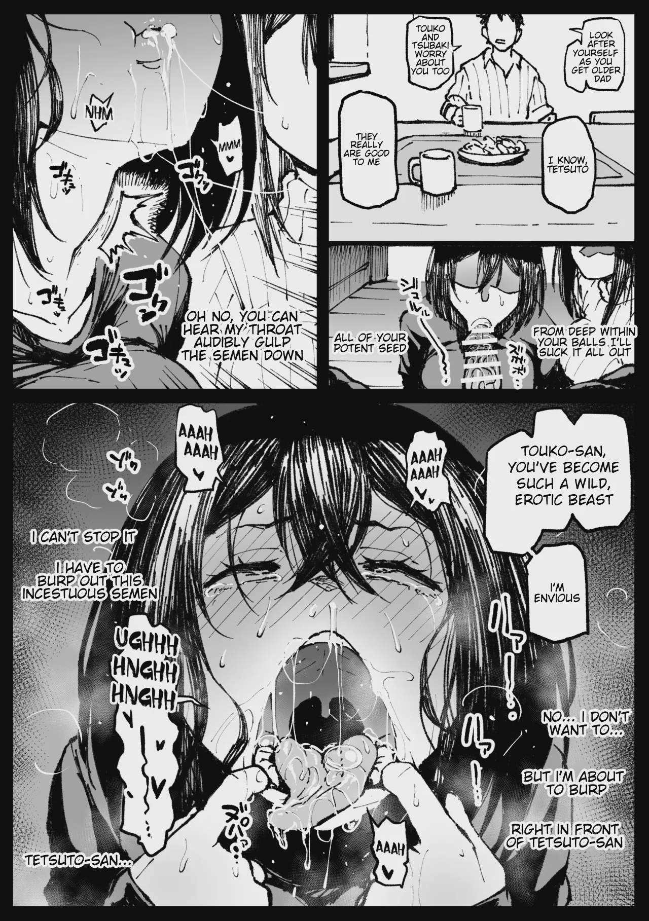 Art by ahemaru - Tagged oyakodon, big_penis, netorare, ahemaru, bbm, nakadashi, dark_skin, daughter, hidden_sex, ahegao, milf, old_man, granddaughter