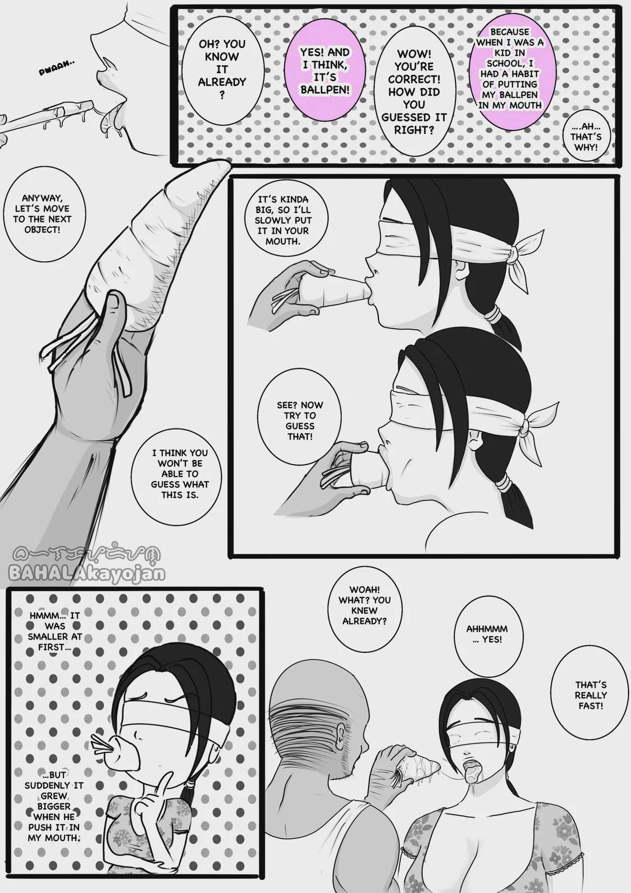 Art by  - Tagged dark_skin, milf, blindfold, big_breasts, bald, netorare, bukkake
