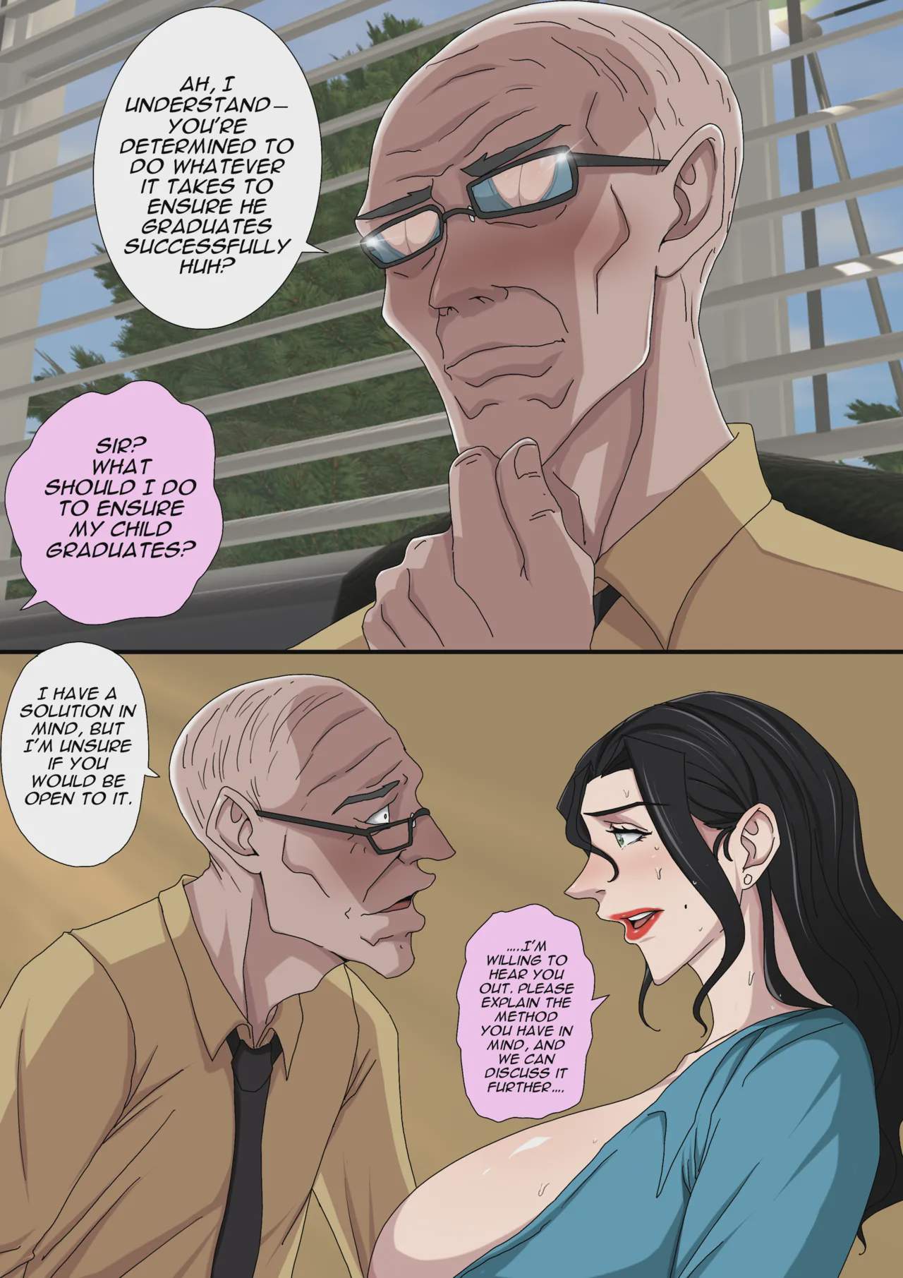 Art by zetto - Tagged sole_female, bald, zetto, milf, old_man, netorare, cheating, mother, beauty_mark, big_breasts, daughter, sole_male, widower