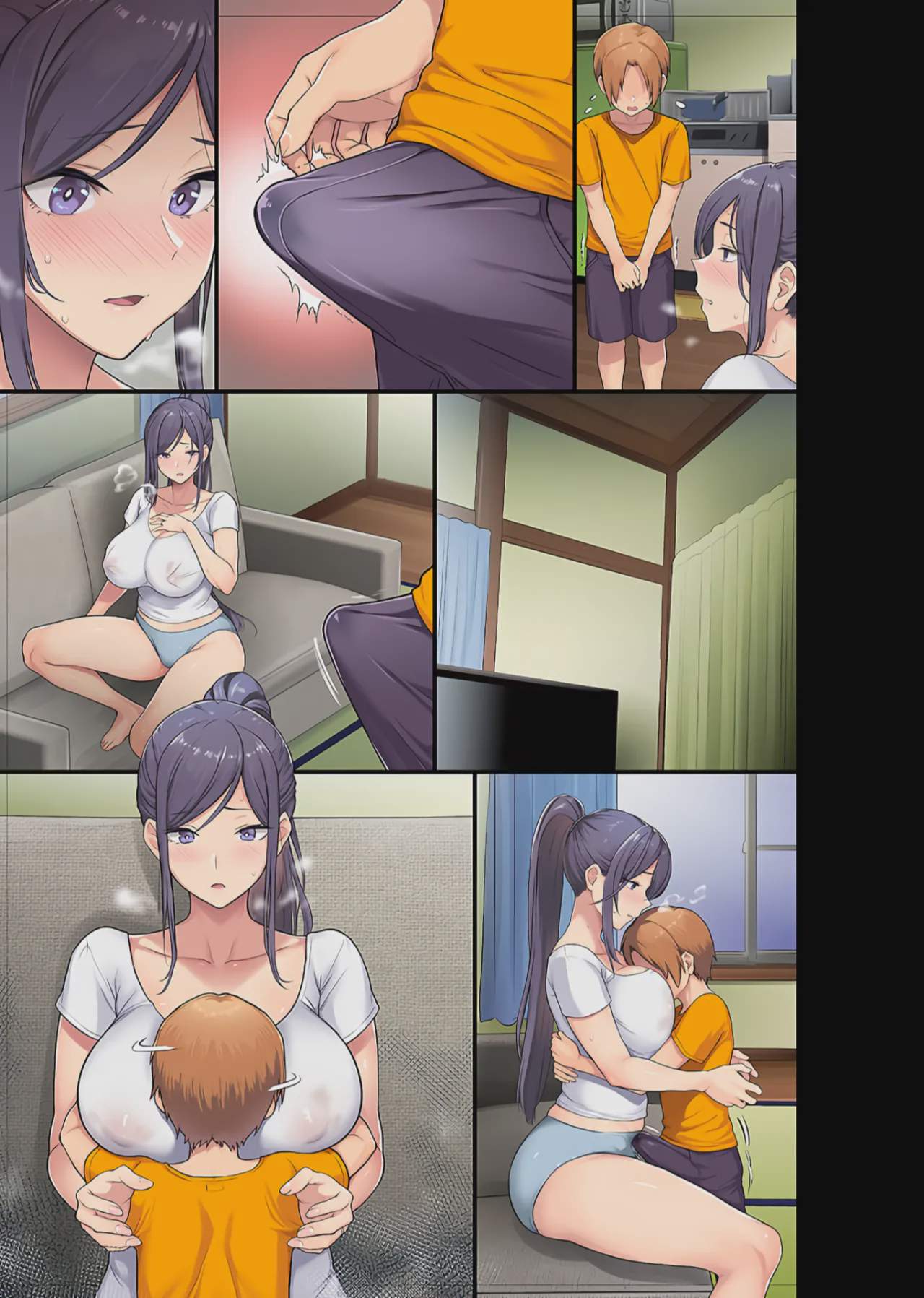 Art by meme50 - Tagged meme50, masturbation, netorare, milf, hotpants, sweating, very_long_hair, x-ray, sole_female, blowjob, smalldom, sole_male, ponytail, hidden_sex, handjob, big_breasts, fingering, big_ass, nakadashi